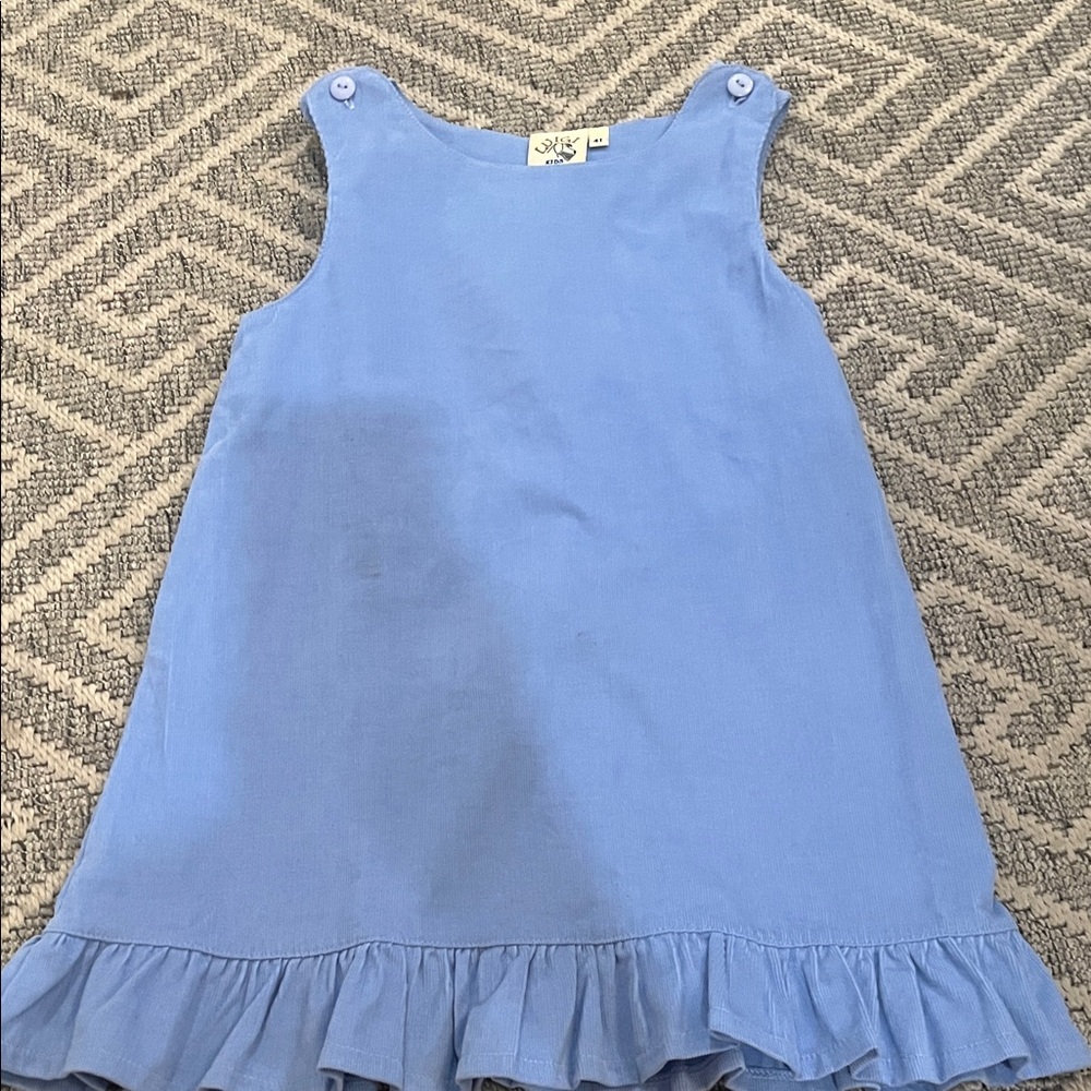 Charming Blue Ruffle Hem Kids Dress
